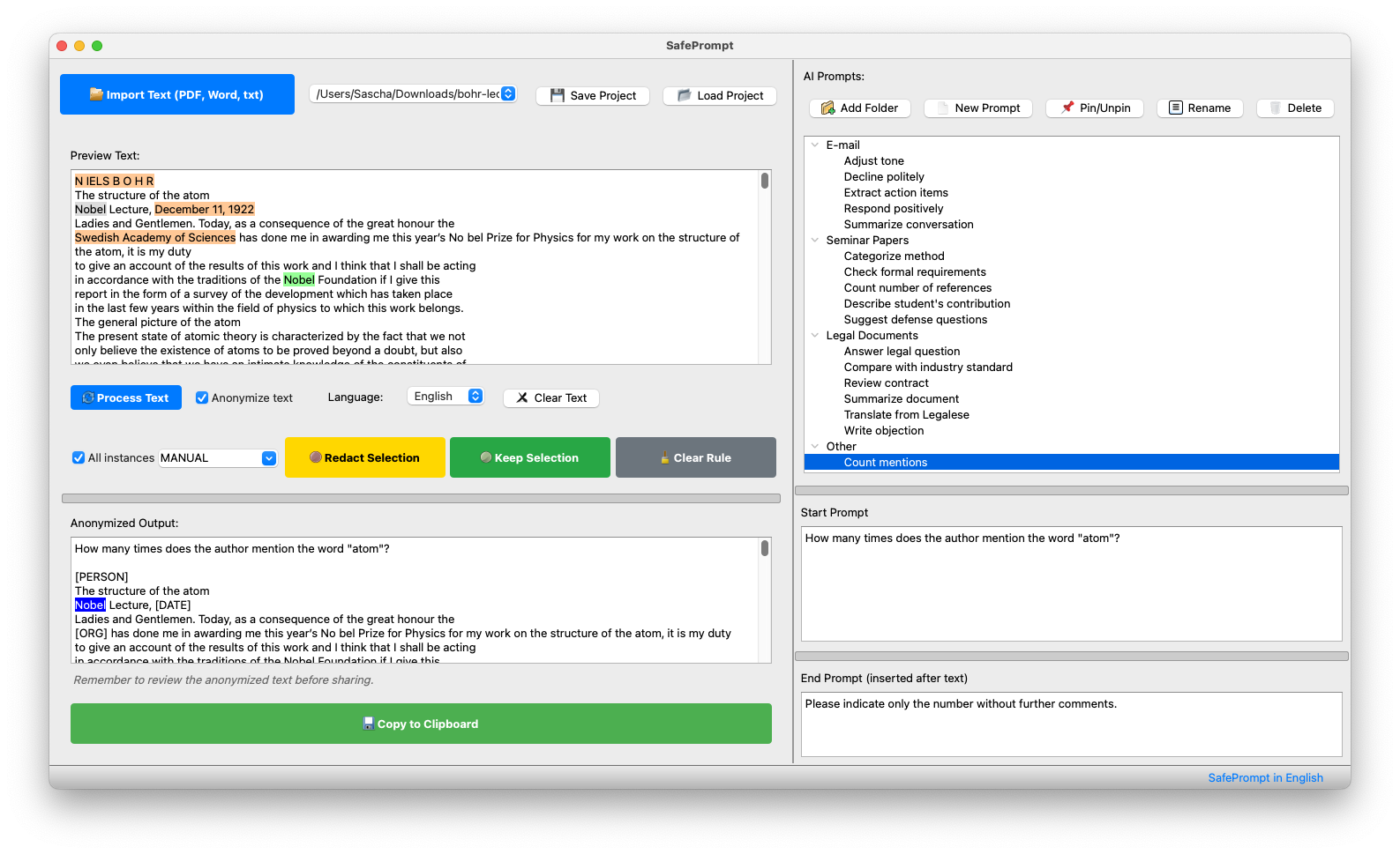 SafePrompt Desktop Interface