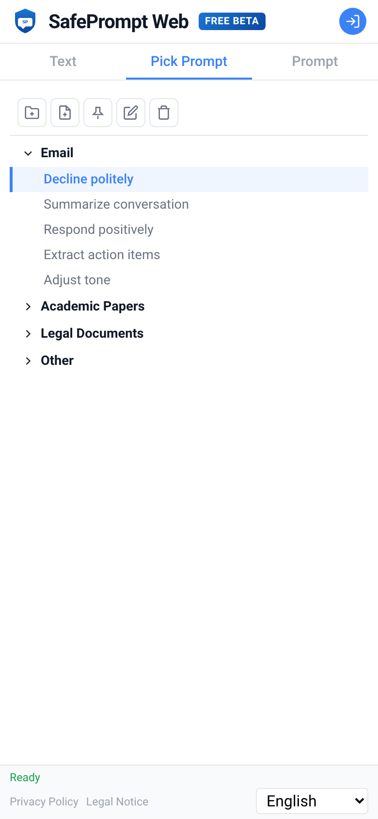 SafePrompt Web interface screenshot