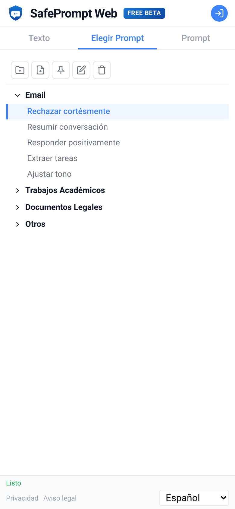 Captura de pantalla de SafePrompt Web