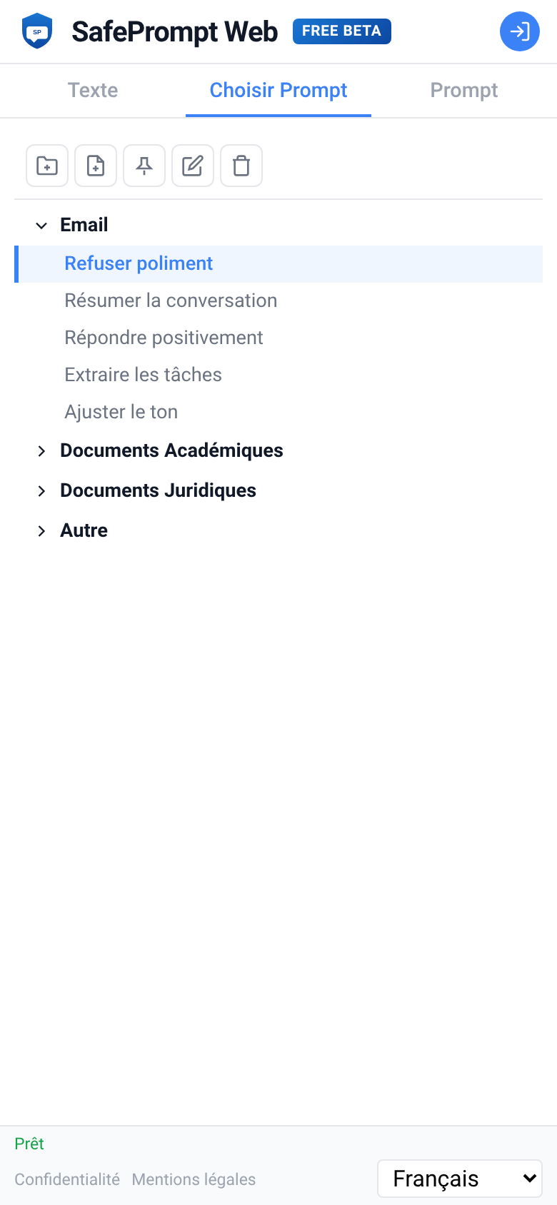 Capture d'écran de SafePrompt Web