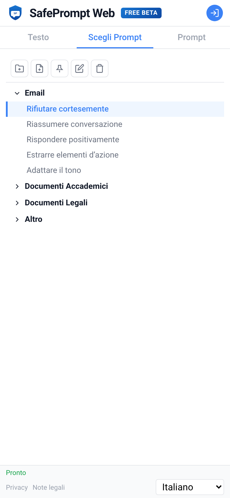 Schermata di SafePrompt Web