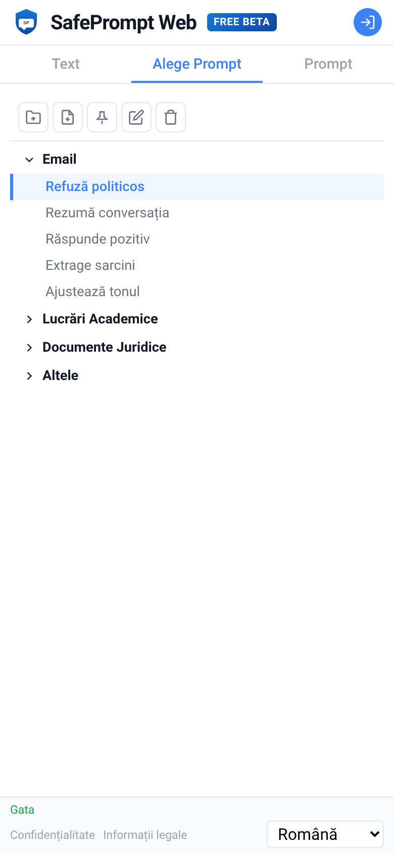 Captura de ecran SafePrompt Web