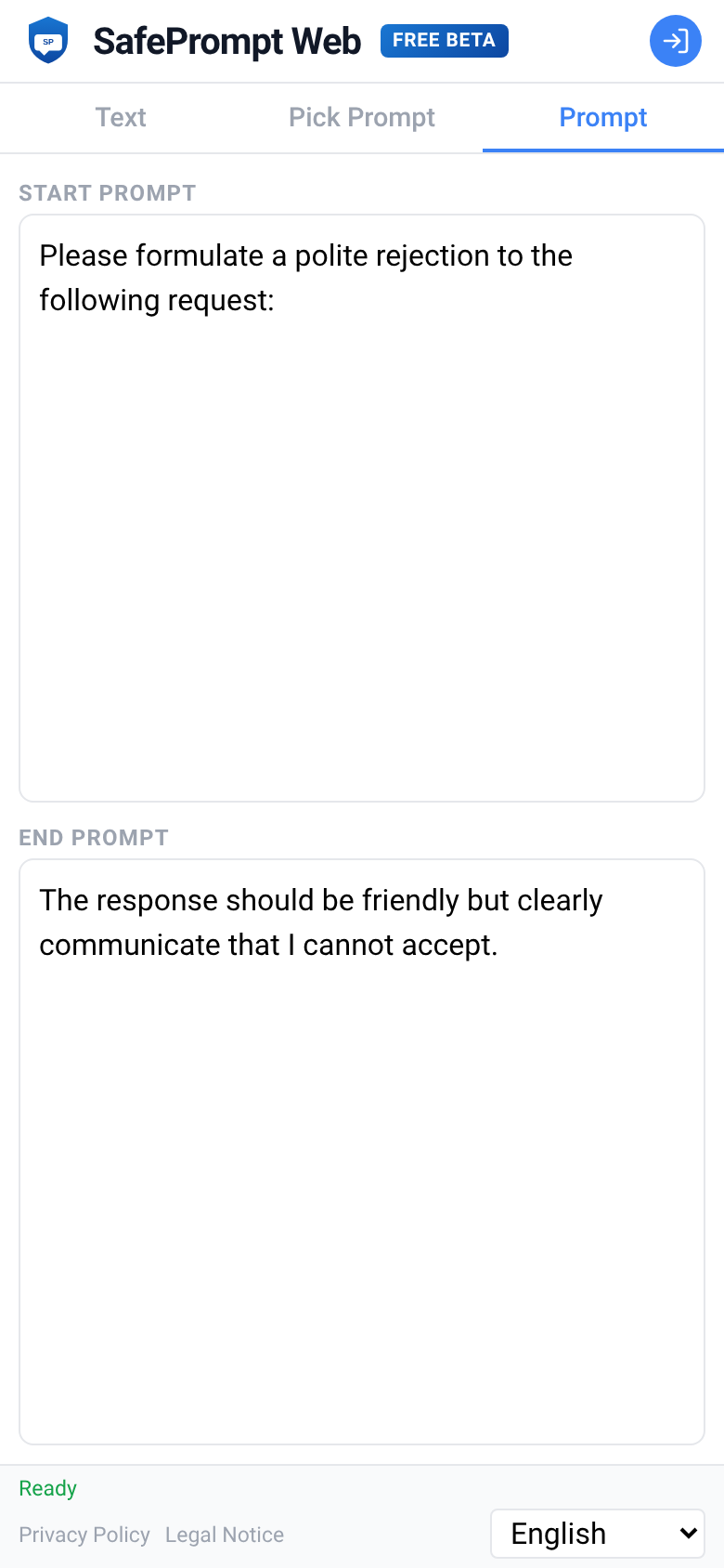 SafePrompt Web interface screenshot