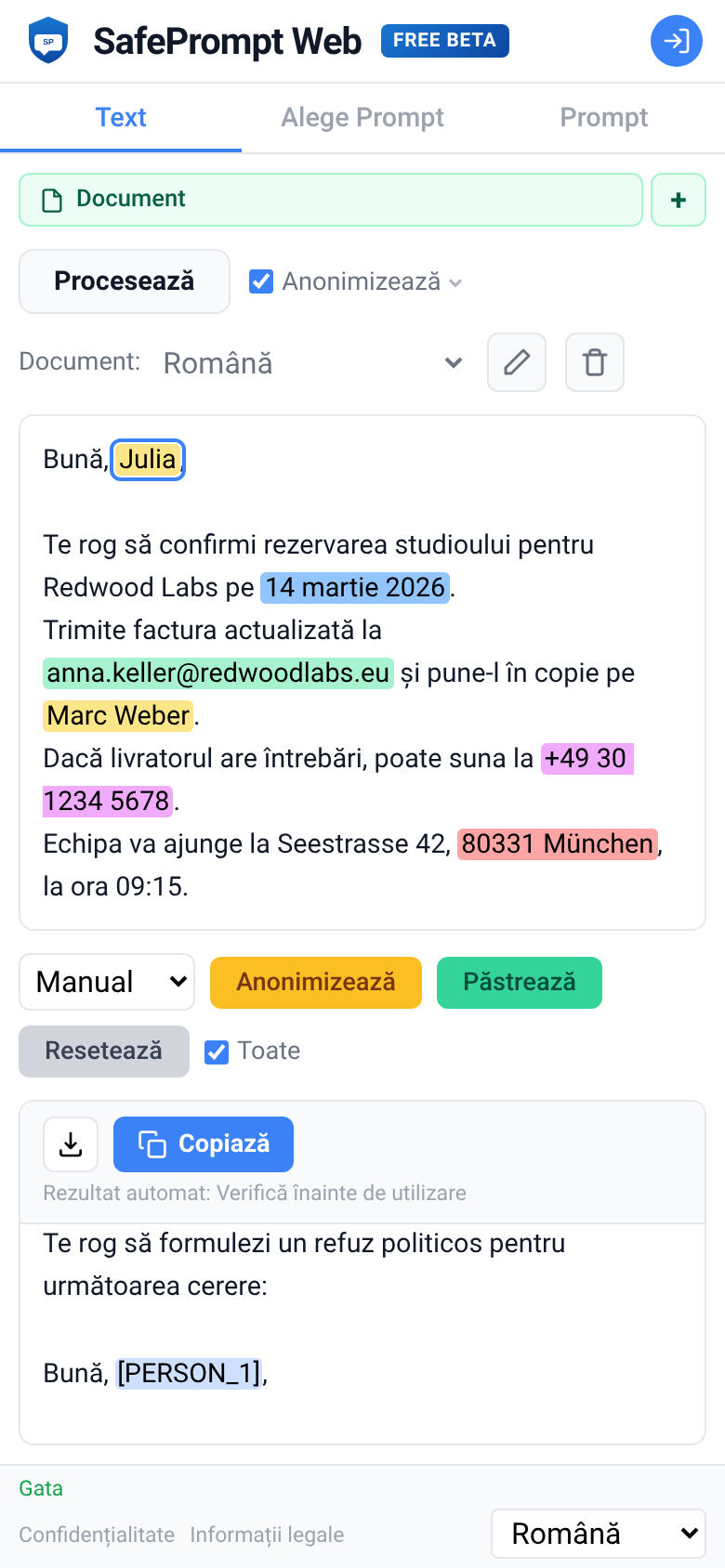 Captura de ecran SafePrompt Web