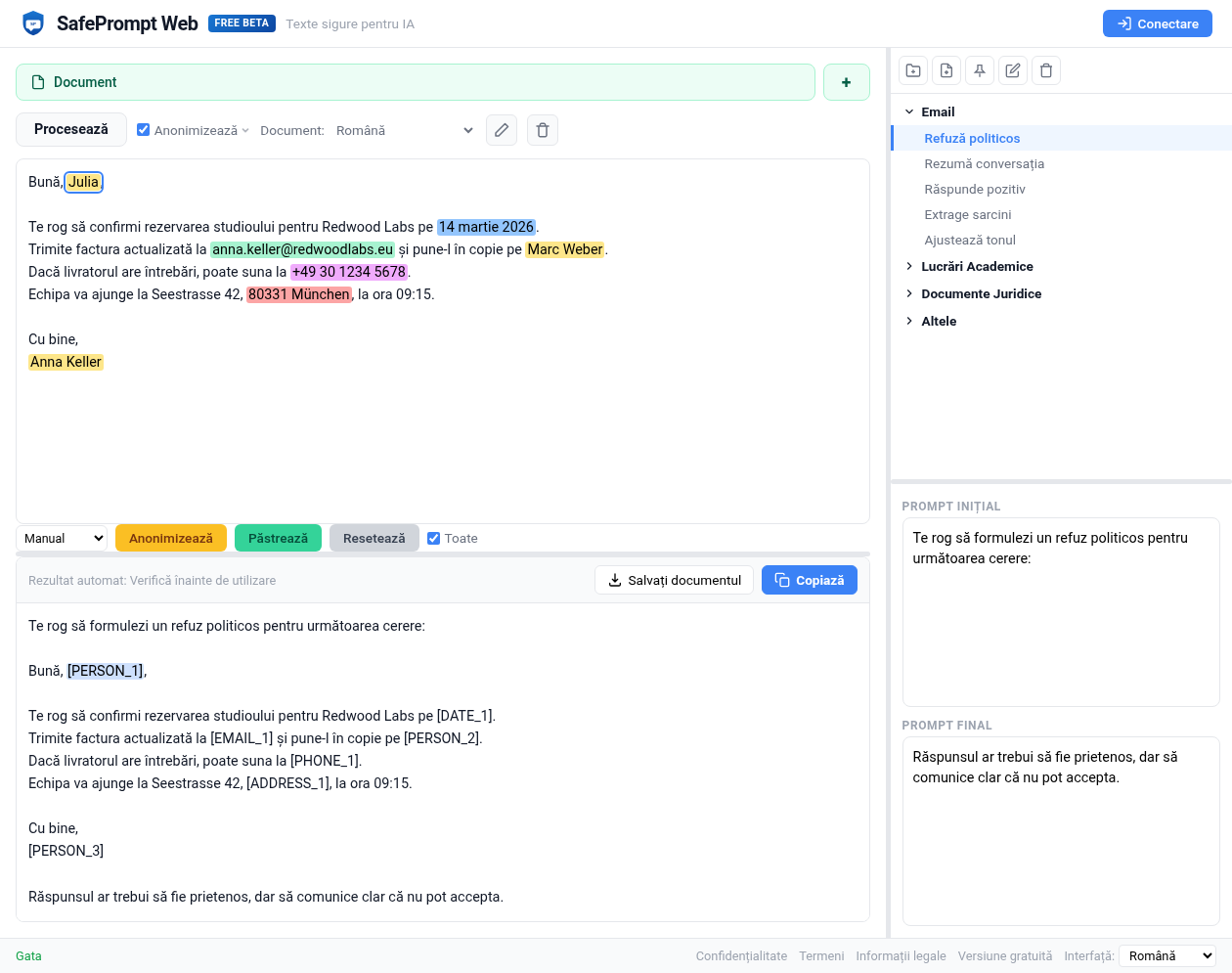 Captura de ecran SafePrompt Web